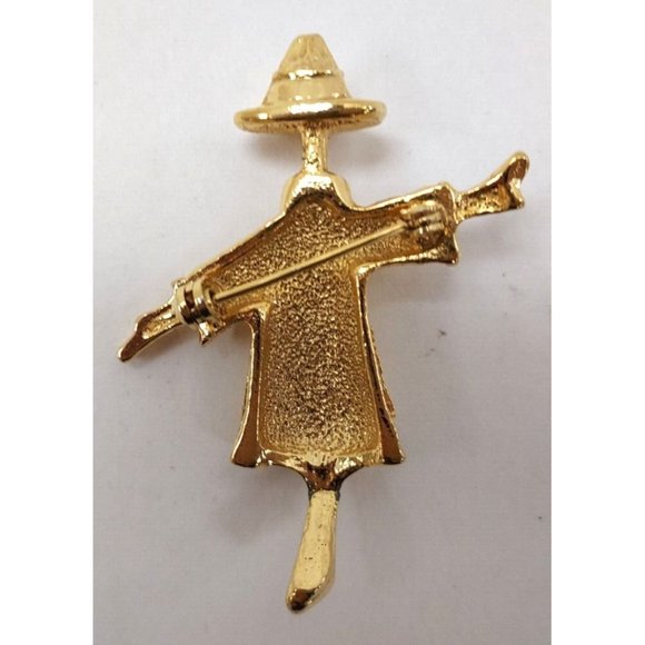 Pin Scarecrow Gold Tone Metal 2 1/4" x1 5/8" Unmarked Fall Halloween - Picture 2 of 2